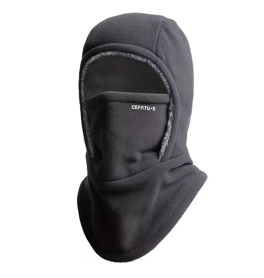 CushBike winter bike balaclava – thermal fleece face and neck protection.