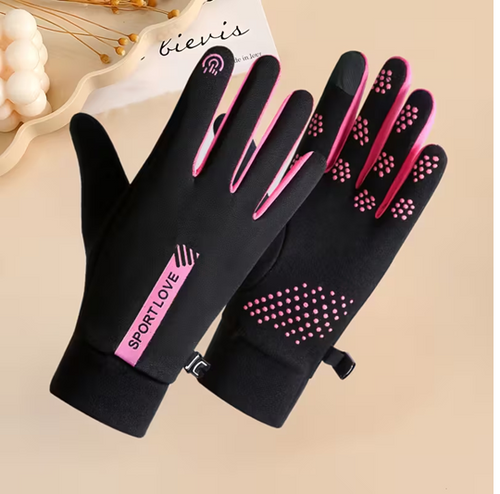 women’s outdoor warm bike gloves wind-resistant black pink
