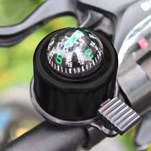Load image into Gallery viewer, Bicycle ring bell with compass and alarm horn, black alloy model suited for mountain &amp; road bikes
