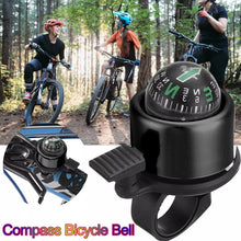 Load image into Gallery viewer, Bicycle ring bell with compass and alarm horn, black alloy model suited for mountain &amp; road bikes
