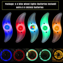 Load image into Gallery viewer, Bike rim lighting by CushBike – 5 colourful spoke LED lights for both wheels, high‑visibility safety enhancement for urban commuting and trail riding
