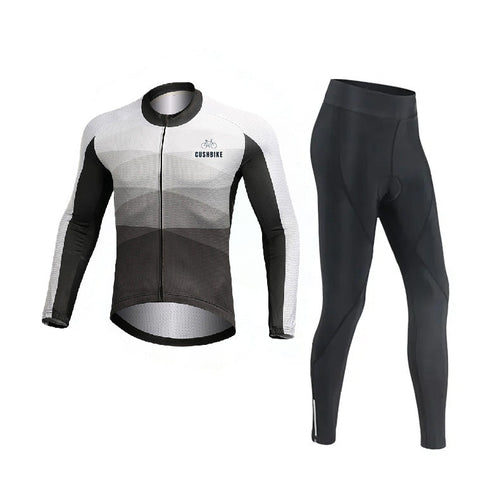 CushBike men’s winter cycling wear – black fleece-lined long‑sleeve jersey made for cold‑weather rides, featuring thermal insulation, full zip, and snug fit for layering.