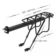 Load image into Gallery viewer, Rear bike carrier rack – alloy construction, fits mountain and road bikes, ideal for heavy loads.
