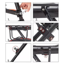 Load image into Gallery viewer, Heavy-duty aluminium rear bike rack for panniers and luggage, supports up to 65 kg.
