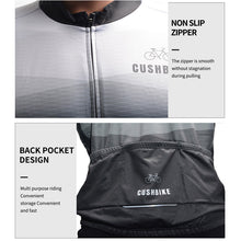 Load image into Gallery viewer, Men’s winter cycling outfit by CushBike – black fleece-lined jersey and tights, moisture‑wicking, thermal cycling gear for winter weather.
