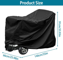 Load image into Gallery viewer, Heavy‑duty outdoor mobility scooter cover — weather‑resistant, heavy duty fabric, fits standard 3‑ or 4‑wheel scooters, protects from rain, dust and UV.
