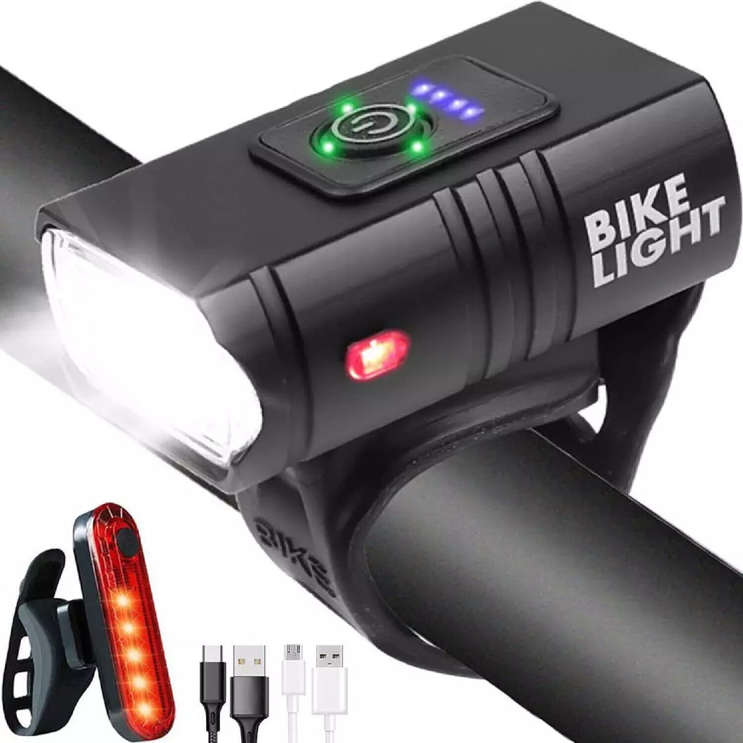 High-brightness front and rear LED bike lights, durable and waterproof.