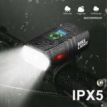 Load image into Gallery viewer, Rechargeable bicycle LED headlight and tail light combo.
