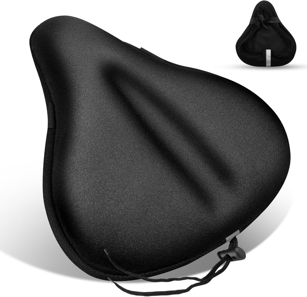 Comfortable padded bicycle saddle cover with gel cushioning, ideal for indoor and outdoor cycling, enhancing comfort for long rides.