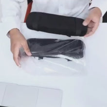 Load and play video in Gallery viewer, Black memory foam arm pad cover installed on office chair armrest
