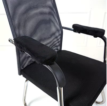 Load image into Gallery viewer, Side view of thick padded armrest protector for office chair
