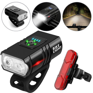 Mountain Bike Lights USB Rechargeable Bicycle LED Torch Front Rear Lamp Set