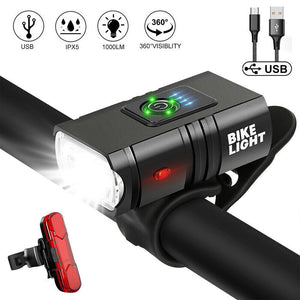 Mountain Bike Lights USB Rechargeable Bicycle LED Torch Front Rear Lamp Set