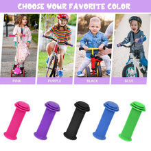 Load image into Gallery viewer, Colour-solid kids’ bike handle grips — soft rubber, anti-slip surface, shock-absorbing end plugs, fits 22 mm bars
