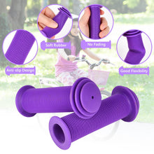 Load image into Gallery viewer, Colour-solid kids’ bike handle grips — soft rubber, anti-slip surface, shock-absorbing end plugs, fits 22 mm bars
