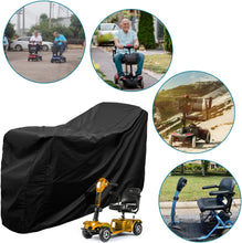 Load image into Gallery viewer, Heavy‑duty outdoor mobility scooter cover — weather‑resistant, heavy duty fabric, fits standard 3‑ or 4‑wheel scooters, protects from rain, dust and UV.
