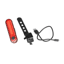 Load image into Gallery viewer, CushBike Bright Bicycle Rear Light – ultra‑bright 50 lumen 5‑LED tail light with USB rechargeable battery and IPX4 waterproof body, designed for seatpost or helmet mounting.
