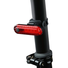Load image into Gallery viewer, CushBike Bright Bicycle Rear Light – ultra‑bright 50 lumen 5‑LED tail light with USB rechargeable battery and IPX4 waterproof body, designed for seatpost or helmet mounting.

